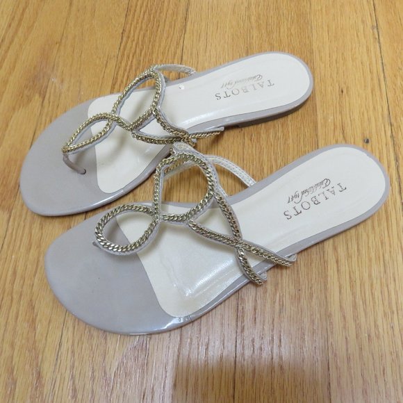 CLEARANCE - Talbots Gold chain thong flat sandals size 7 - Picture 1 of 7